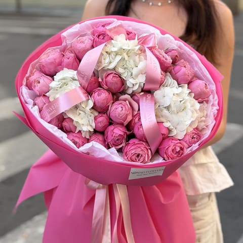 🎀 Pink Peony Roses + Hydrangea — Nomad Flowers