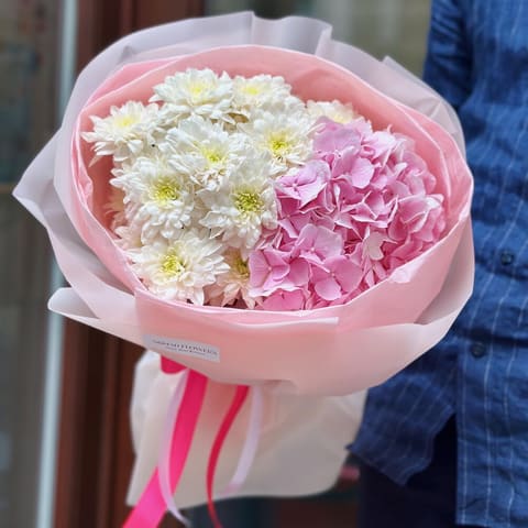 🎀 Pink Hydrangea + Chrysanthemum — Nomad Flowers