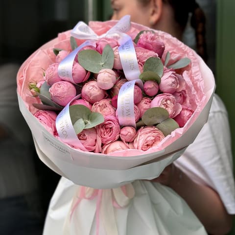 💔 Peony Roses with Eucalyptus — Nomad Flowers